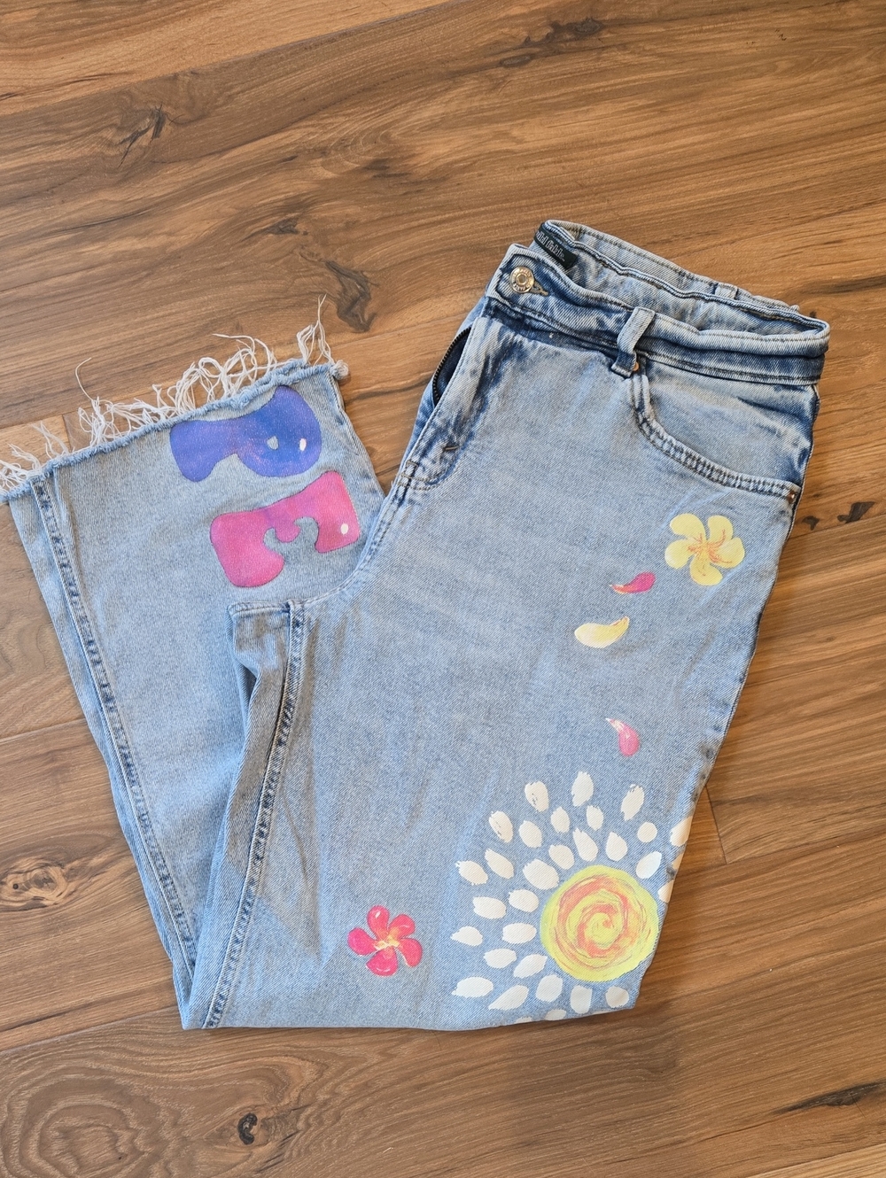 Wild Fable 12 Blue Denim Boyfriend Jeans with Hand-Painted Peace